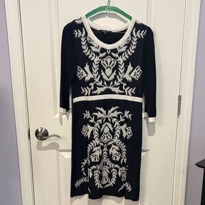 Misook Black 3/4- Sleeve Dress with Elegant White Floral Vine